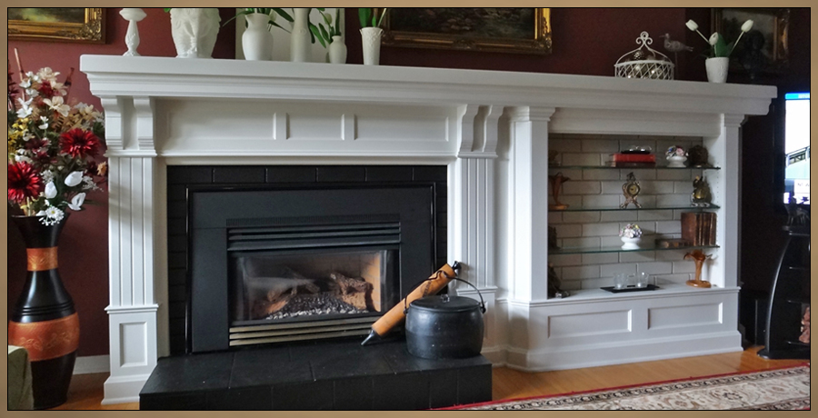 Fireplace Mantel with built-in side curio cabinet
