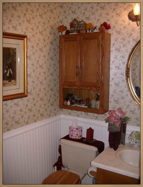 Powder room after bead board wainscoting installation